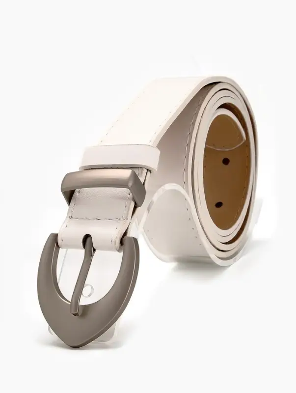 Ремень женский, 110&times;3 см, пряжка металл матовая, серебристая, белый