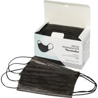 Маска медицинская 3-х сл., резинка, черная, картон 100шт/уп