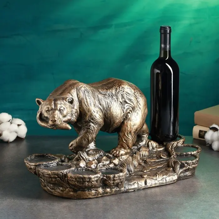 Подставка для бутылки &laquo;Медведь&raquo;, 45&times;23&times;25 см, бронза