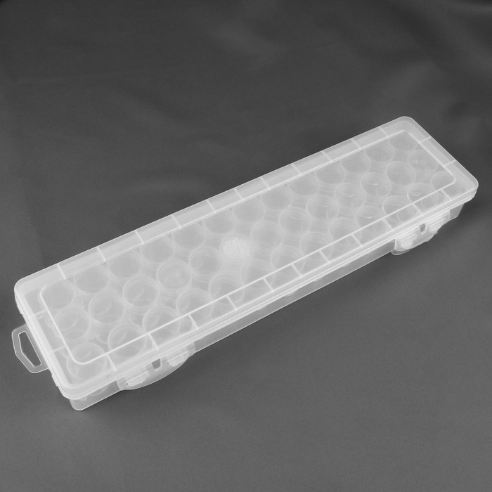 Набор баночек для рукоделия, 39 шт, d = 2,5 × 2,9 см, в контейнере, 35 × 9 × 3,8 см, цвет прозрачный Набор баночек для рукоделия, 39 шт, d = 2,5 × 2,9 см, в контейнере, 35 × 9 × 3,8 см, цвет прозрачный