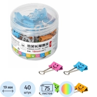 Зажимы для бумаг Deli 8487 Смайлы, 19мм, 40шт/уп в пласт. тубе, в асс