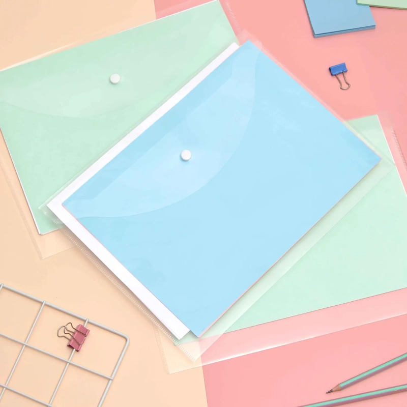 Папка-конверт на кнопке А4 100мкм прозрачный 10шт в уп