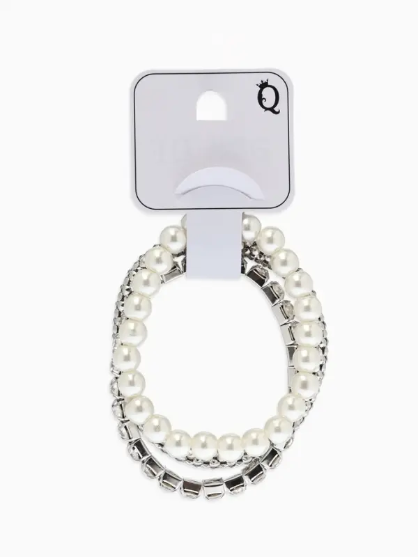 Браслет "Стиль" (набор 3шт) шар №8, со стразинками, тянется, цвет белый в серебре