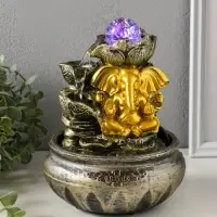 Фонтан настольный от сети, подсветка "Ганеша у цветущим лотосом" 16х16х23 см