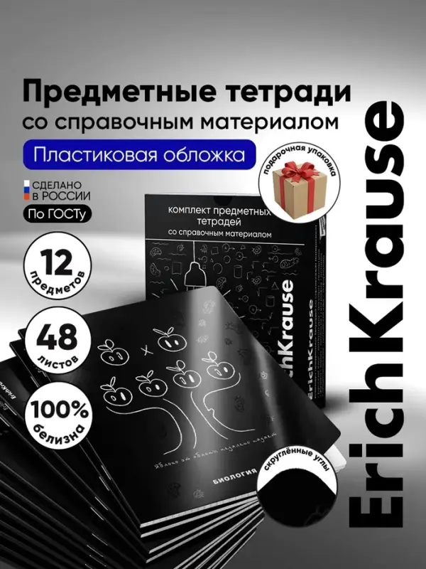 Набор предметных тетрадей ErichKrause &laquo;Зри в корень&raquo;, 12 предметов, 48 листов, со справочным материалом, пластиковая обложка