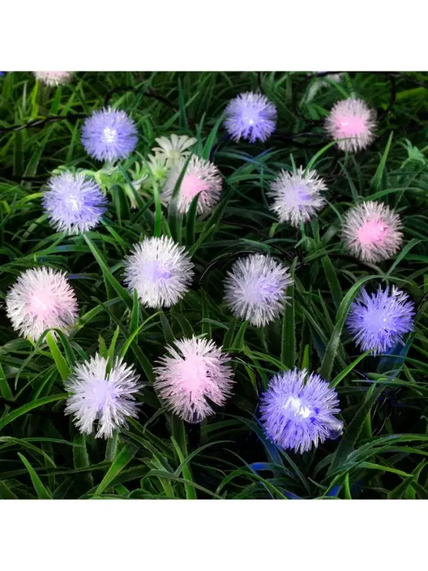 Гирлянда &laquo;Нить&raquo;, 4.5 м, уличная, с насадками &laquo;Ёжики&raquo;, IP44, 30 LED, 2 режима, солнечная батарея, тёмная нить, свечение синие/фиолетовое/розовое