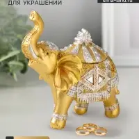 Фигурка - шкатулка для украшений &laquo;Золотой слон в зеркальной попоне&raquo;, полистоун, 15&times;13.7&times;6.5 см