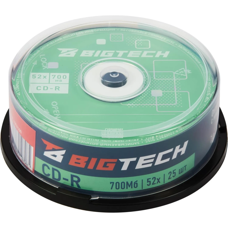 Носители информации Bigtech YCDRB003 CD-R 700 МБ/52х/25шт/уп cake box