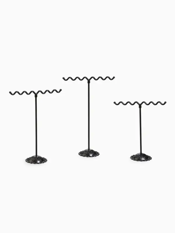 Подставка под серьги QF &laquo;Волны&raquo;, набор 3 шт., h=9.5, 11, 13 см, чёрная