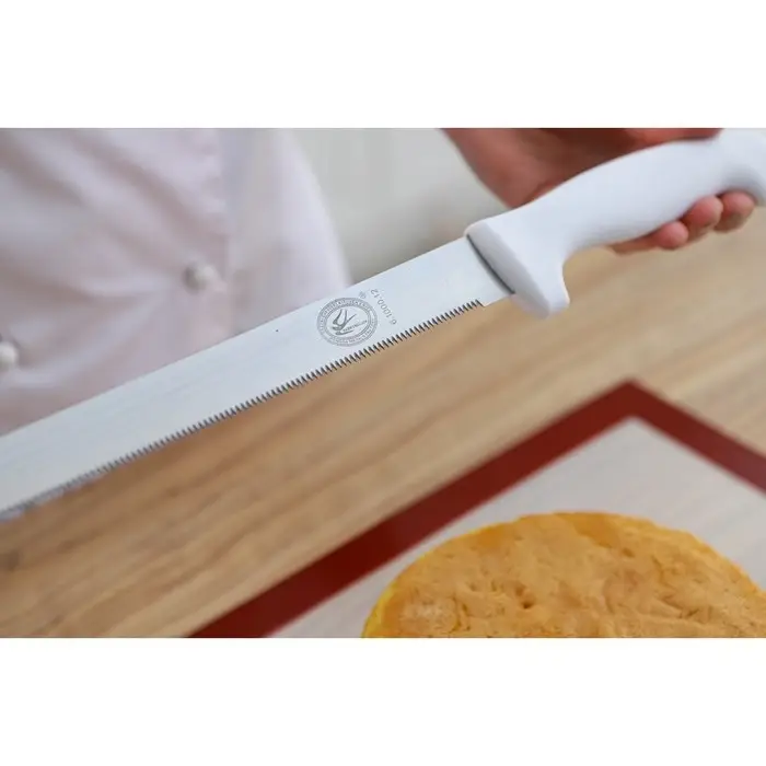 Нож для бисквита, мелкие зубчики, ручка пластик, рабочая поверхность 29.5 см, толщина лезвия 1.9 мм, белый