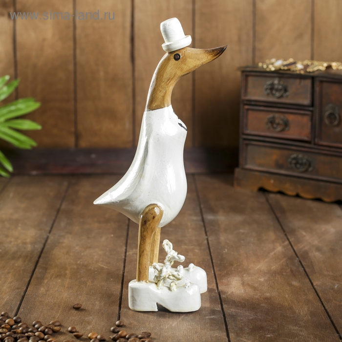 Сувенир дерево "Утка матрос в белом" 13х9х27 см