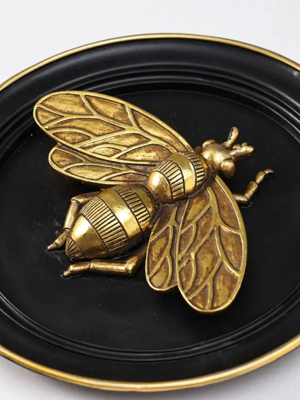 Панно интерьерное полистоун "Муха" чёрный с золотом 19,2х3х19,2 см