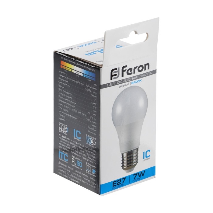Лампа светодиодная FERON, (7W) 230V E27 6400K A60, LB-91 Лампа светодиодная FERON, (7W) 230V E27 6400K A60, LB-91
