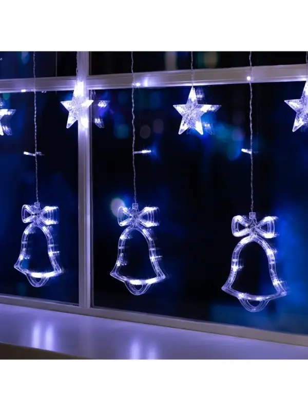 Гирлянда &laquo;Бахрома&raquo; 2.4&times;0.9 м с насадками &laquo;Колокольчики&raquo;, IP20, прозрачная нить, 138 LED, свечение белое, 8 режимов, 220 В