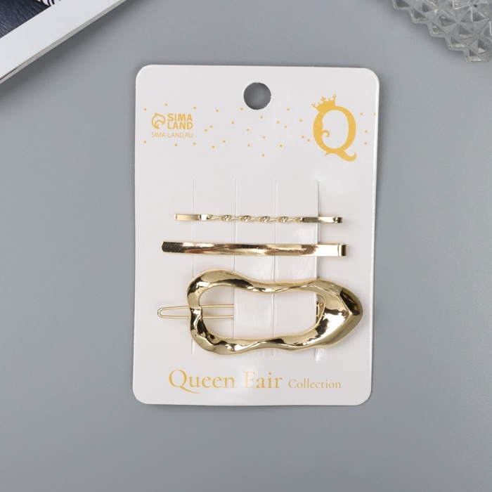 Невидимка для волос  Невидимка для волос "Милагрос" (набор 3 шт) овал волна, 6 см, золото