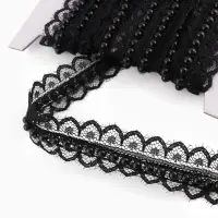 Рюш кружевной, с бусинами, 17 мм, 4.5&plusmn;0.5 м, чёрный