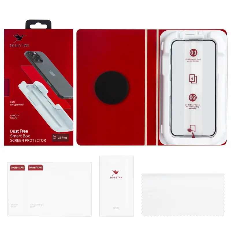 Защитное стекло RUBYTAK iPh 16 Plus Silk Printing с аппликатором