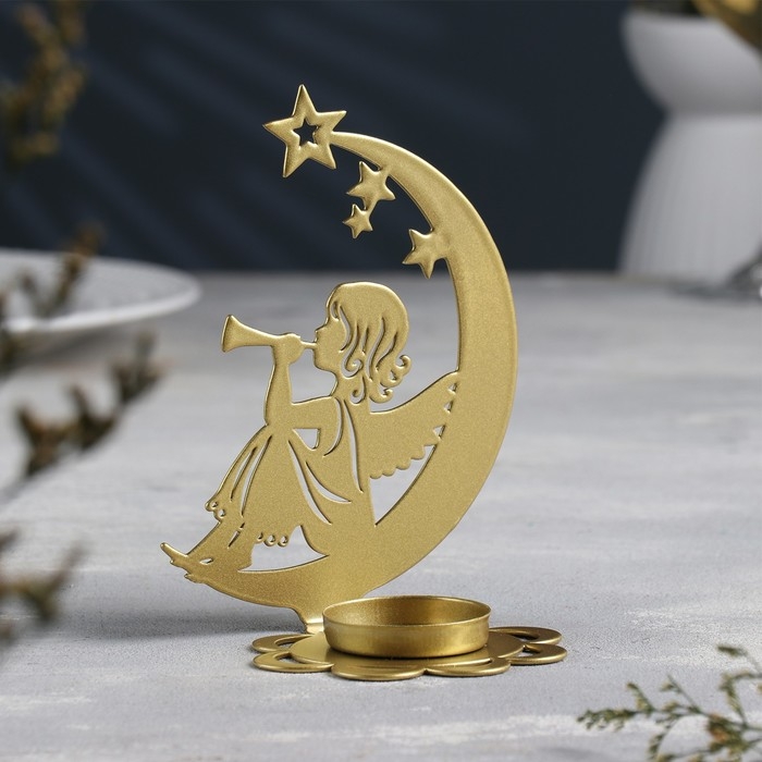 Новый год Подсвечник Новый год Подсвечник "Луна" металл на одну свечу, 7,1х10,8х14,7 см, золотой