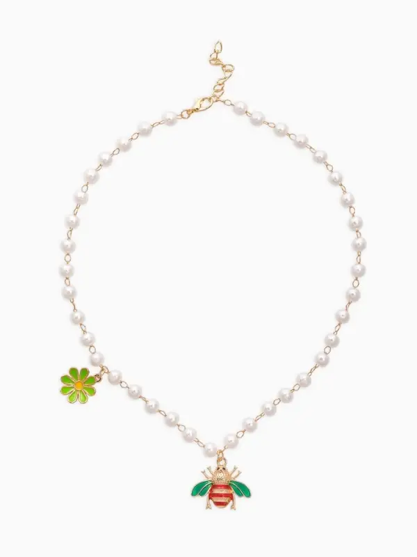 Колье на жемчужной дорожке "Пчёлка", цветная в золоте 40+удл, d6