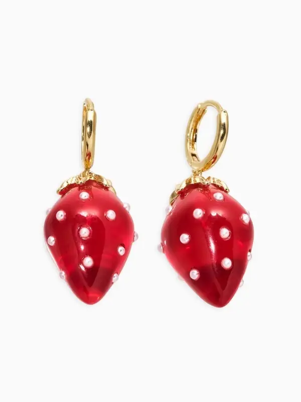 Серьги конго &laquo;Клубника в крапинку&raquo;, красные в золоте