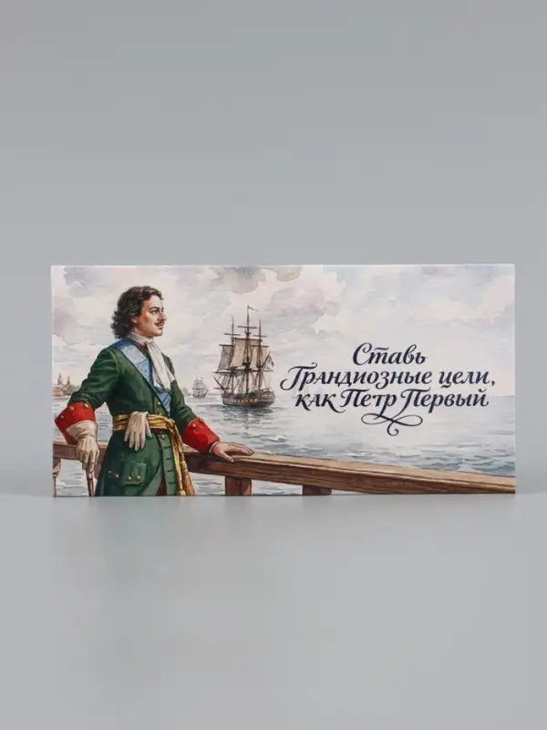 Конверт для денег &laquo;Ставь цели!&raquo;, Пётр Первый, 16.5&times;8 см