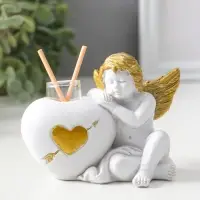 Аромадиффузор полистоун с палочками "Ангел с сердцем" белый с золотом 5,3х12х9 см