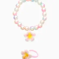 Набор детский "Выбражулька" 3 пред-а: бусы, браслет, кольцо б-р, цветок, жемчуг, желто-белый   10967