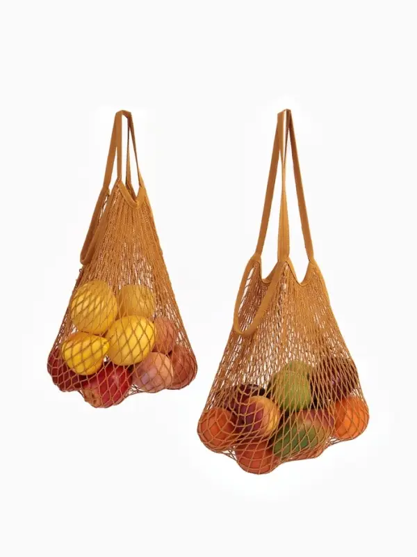 Набор 2 шт.: сумка-авоська плетёная, клетка 1.5 см, рыжая