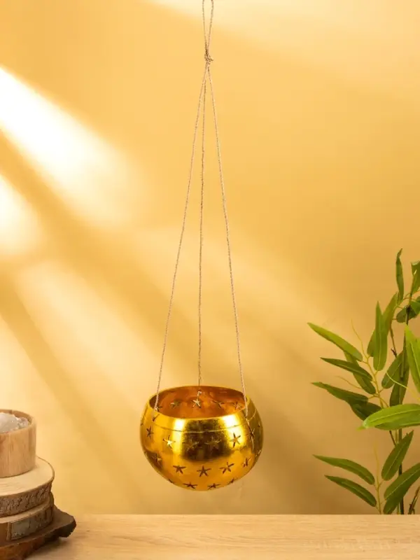 Подсвечник подвесной из кокоса, 14×14×10 см, золото
