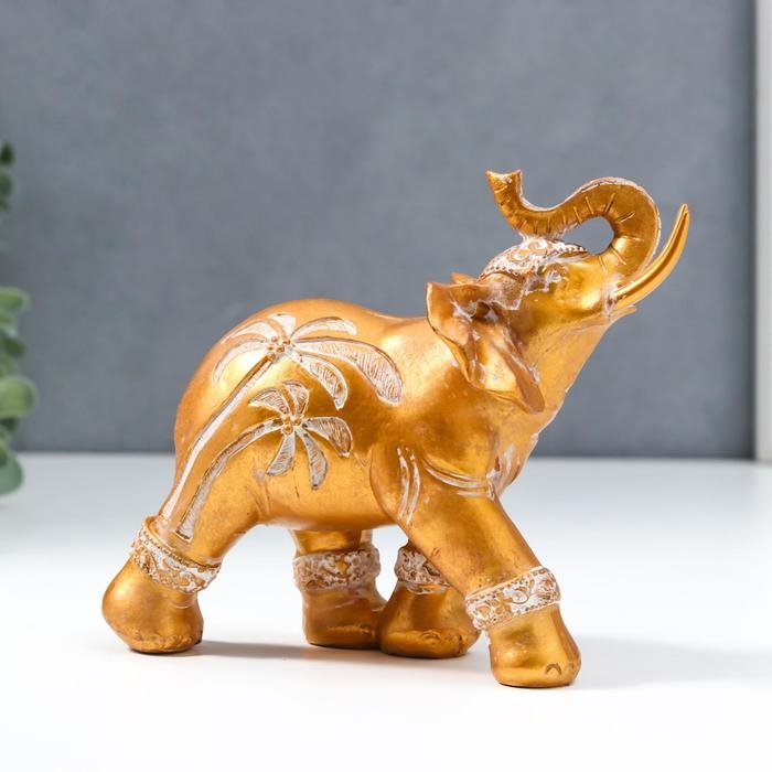 Сувенир полистоун Сувенир полистоун "Африканский слон с пальмами" состаренное золото 14х7х16,5 см