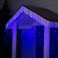 Гирлянда &laquo;Бахрома&raquo; 3&times;0.6 м, IP44, УМС, тёмная нить, 160 LED, свечение синее, 220 В