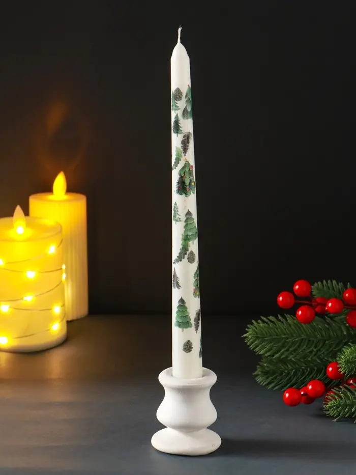 Свеча античная новогодняя 255х22 мм с декором, ёлочки