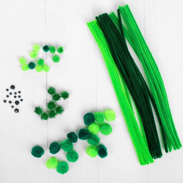 Набор для творчества из проволоки с ворсом, помпонов, глаз №7, цвет зеленый Набор для творчества из проволоки с ворсом, помпонов, глаз №7, цвет зеленый