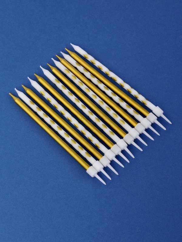 Набор свечей для торта Набор свечей для торта "Ромбики", 12 шт, золотой и белый