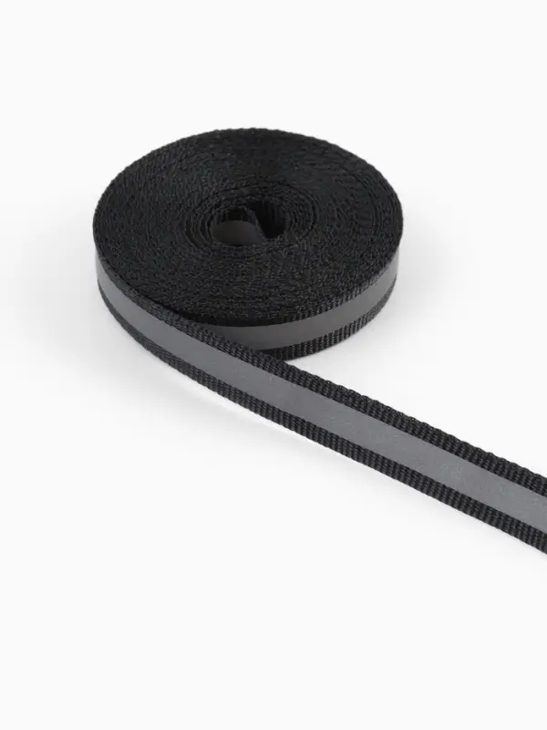 Светоотражающая лента-стропа, 10 мм, 5&plusmn;1 м, чёрная