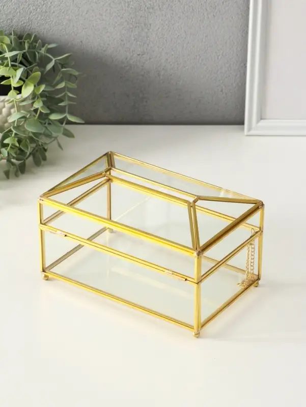 Шкатулка - салфетница &laquo;Золотые грани&raquo;, стекло, 11.8&times;10.3&times;19.2 см