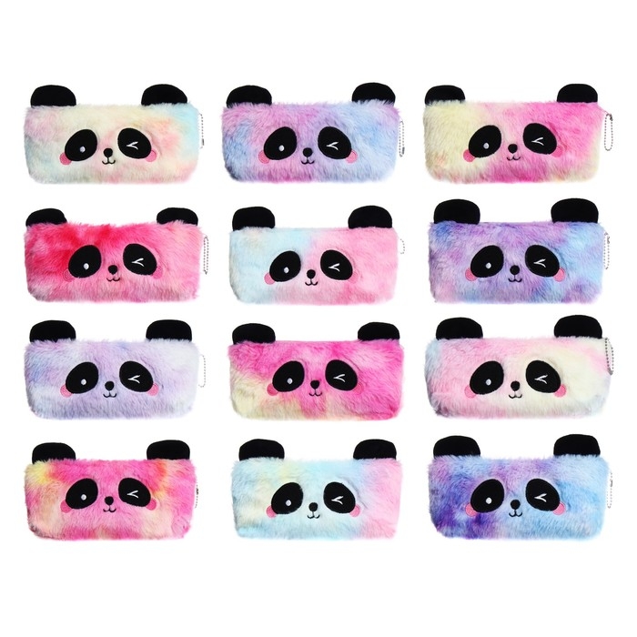 Пенал школьный меховой на молнии Calligrata Пенал школьный меховой на молнии Calligrata "Панда", микс