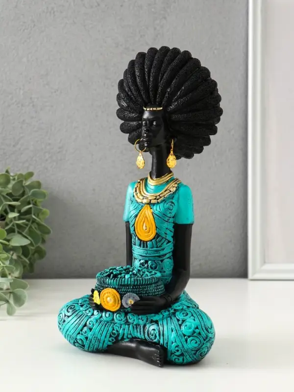 Сувенир полистоун  Сувенир полистоун "Африканка в бирюзовом наряде" чёрный 14,5х10х26,5 см