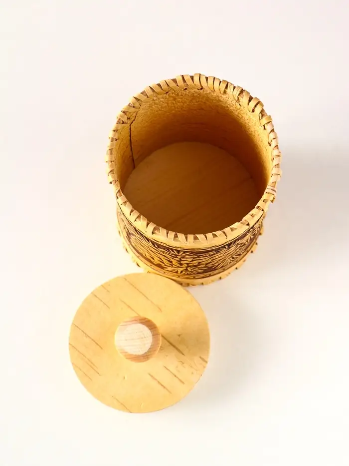 Туес шитый "Шишки" , D8смхH(с хватком)14см, береста