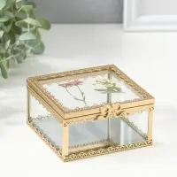 Шкатулка стекло с металлическим каркасом "Сухоцветы" квадрат 10х10,5х5,2 см