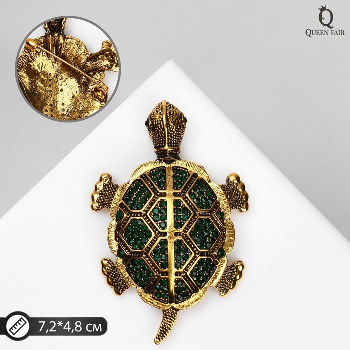 Брошь «Черепаха» морская, цвет изумрудный в чернёном золоте Брошь «Черепаха» морская, цвет изумрудный в чернёном золоте