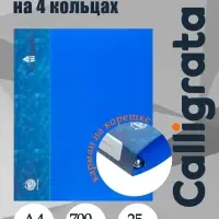 Папка на 4 кольцах А4, Calligrata, 25 мм, 700 мкм, внутренний и торцевой карман, синяя