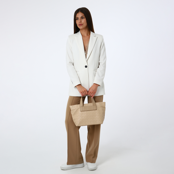 Сумка-тоут на молнии, длинный ремень, цвет бежевый