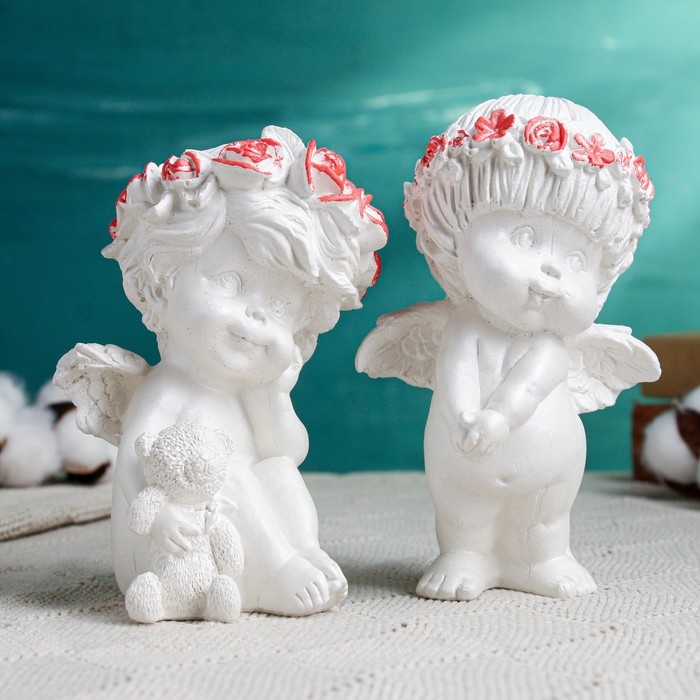 Набор фигур "Пара ангелочков" 2шт, перламутр, 15см