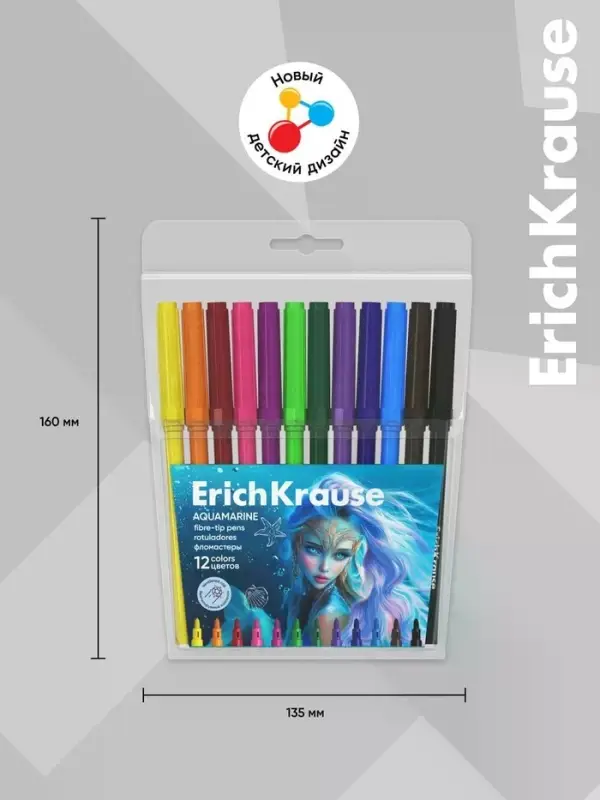 Фломастеры 12 цветов ErichKrause Aquamarine, европодвес