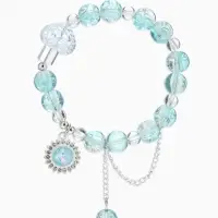 Браслет с подвесками "Сахарный" диск, сердечко, шар №10, цвет бело-голубой в серебре