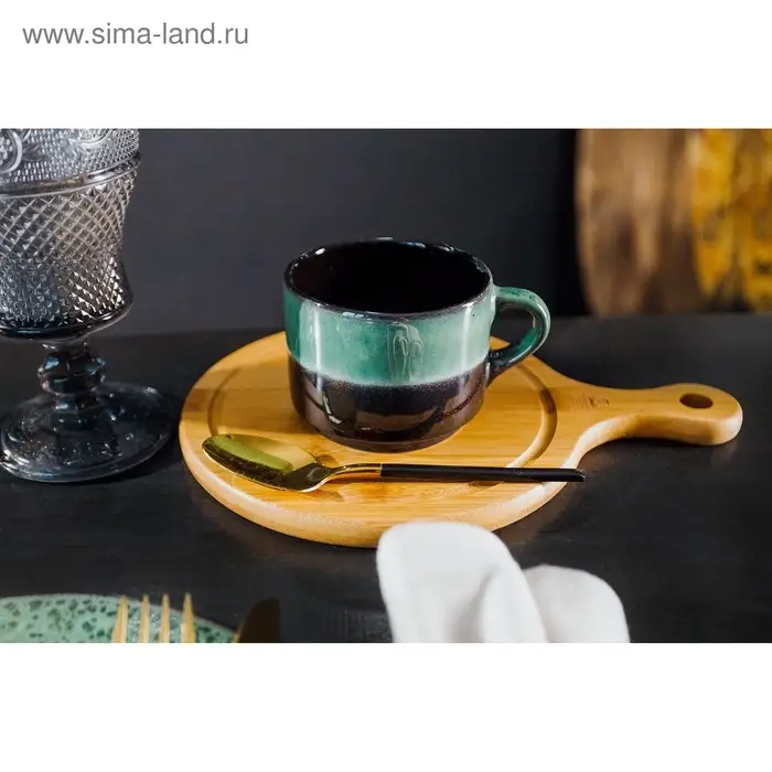 Чайная пара Хорекс Verde notte, чашка 200 мл, блюдце d=15.5 см, фарфор, чёрная, зелёная