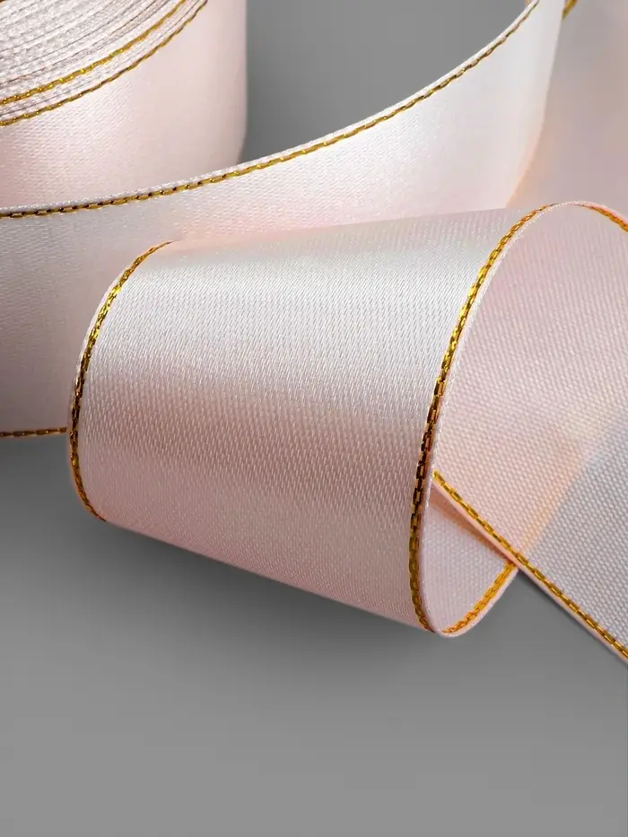 Лента атласная, с золотым люрексом, 40 мм, 23&plusmn;1 м, светло-розовая №44