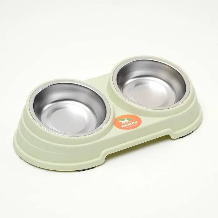 Миска металлическая двойная наклонная на пластиковом основании, 28,5 х 15 х 7 см, зелёная Миска металлическая двойная наклонная на пластиковом основании, 28,5 х 15 х 7 см, зелёная