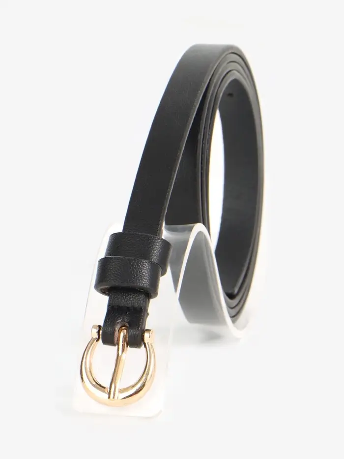 Ремень женский тонкий, 110&times;1.3 см, пряжка металл золотистая, полукруглая, чёрный